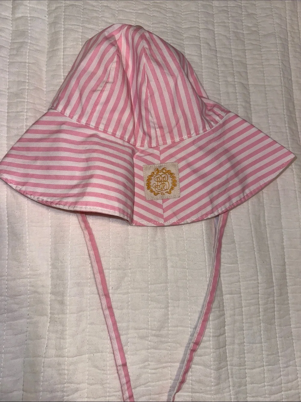 EUC TBBC Girls Pink Stripe Wide Rim Summer Beach Hat Size Large